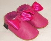 NEW soft sole leather BABY crib shoes fuschia w satin bows pick your size