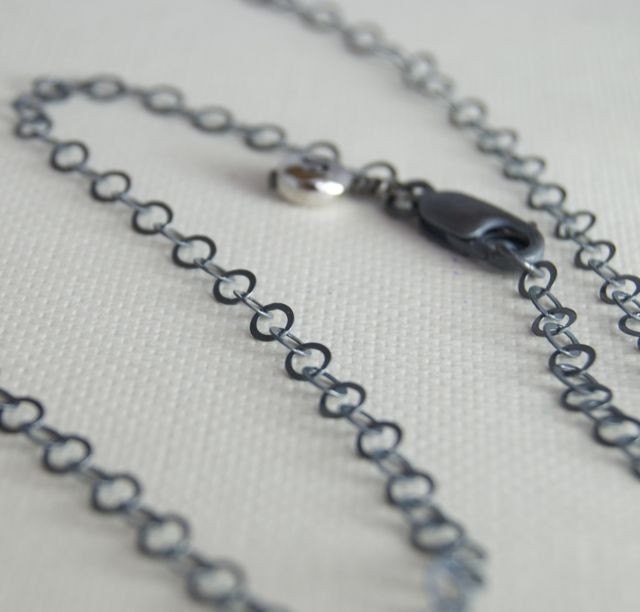 20 Inch ROUND Link Oxidized Sterling Silver Chain