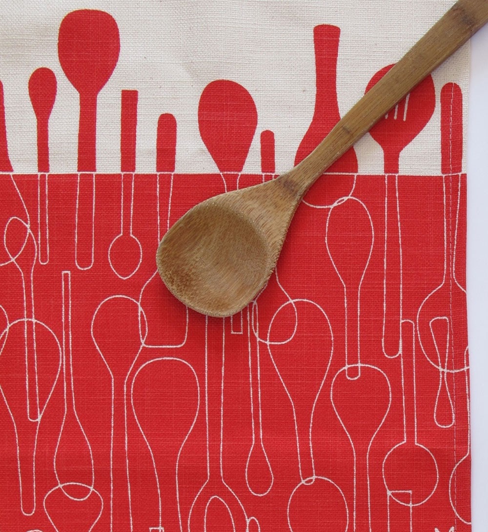 Tea towel - Borrowed Spoons, in enamel red