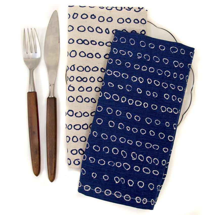 Table Napkin pair - Abacus, in Inky Blue