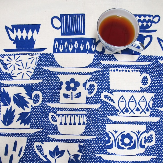 Tea towel - Everyone Came to Tea, in china blue