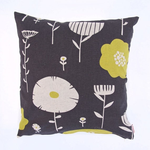 Cushion cover 50x50cm - Wild Flowers, in Lemon Plum
