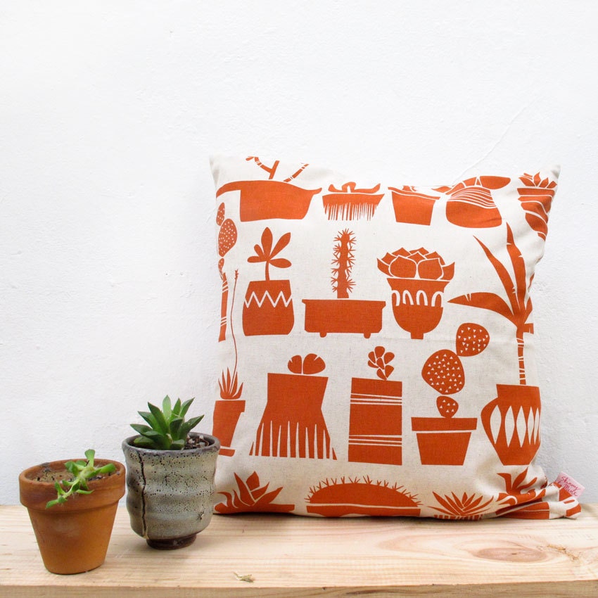Cushion cover 50x50cm - Succulents, in Terracotta
