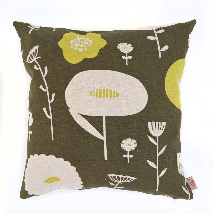 Cushion cover 50x50cm - Wild Flowers, in Lemon Humbug