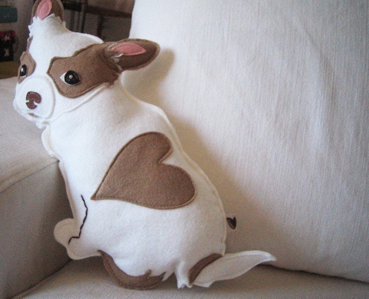 Billie Jean the Chihuahua Dog Wool Felt Applique Plush Doll Pillow