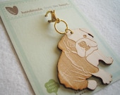 Boris the Bulldog Wooden Engraved Keychain Zipper Pull with Card Packaging