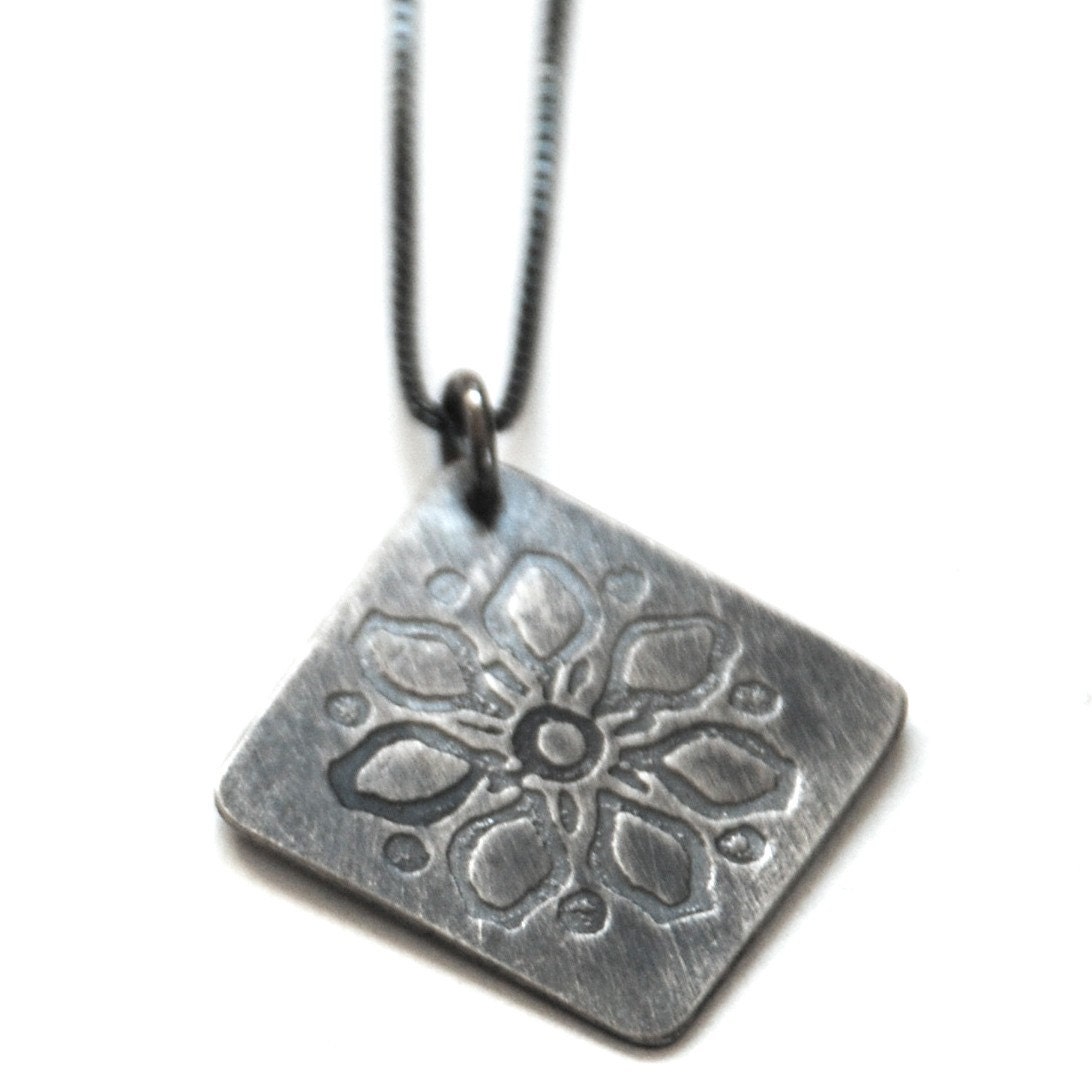 Eco Friendly Folk Inspired Floral Recycled Sterling Pendant