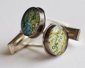 Inscribed Antique Map CUSTOM Recycled Solid Sterling Cufflinks Genuine Handmade Settings - Original Style