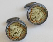 Dublin Ireland  - Antique Map Cufflinks in Handmade Sterling Settings