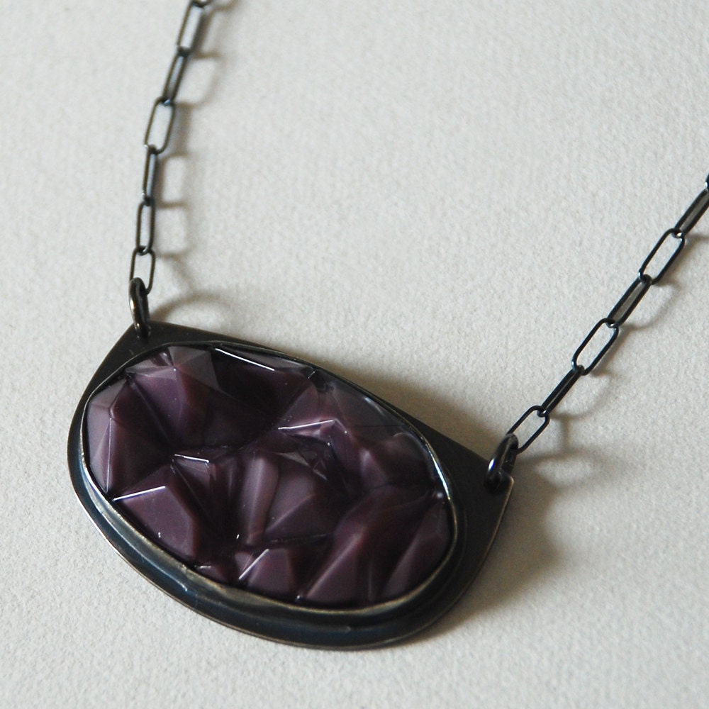 Plum Rock Candy Antique Glass and Sterling Necklace