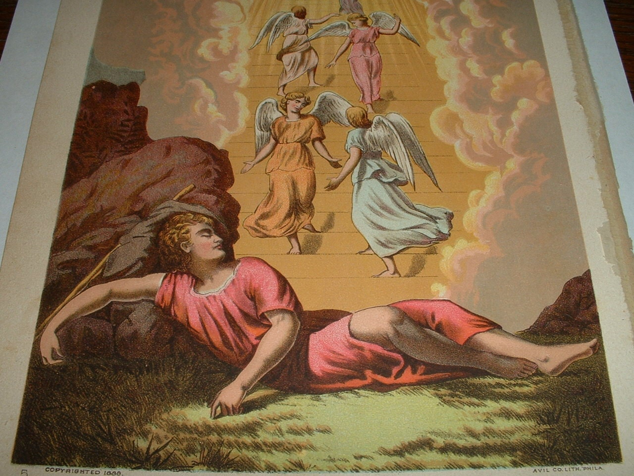 1887 JACOB'S DREAM Stunning Litho Color Plate Print from Antique Book for Framing