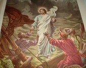1887 JESUS WALKING on the WATER Stunning Litho Color Plate from Antique Book for Framing