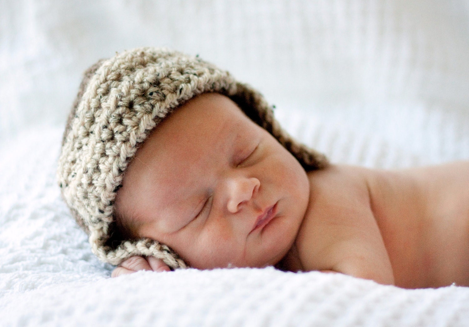 Newborn Aviator Hat Hand Crochet in Cocoa Heather, Bomber Pilot Baby Photo Prop