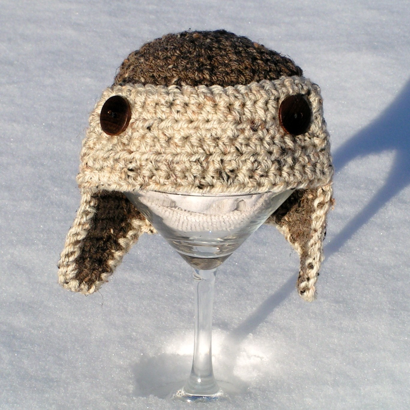 Newborn Aviator Hat Hand Crochet in Cocoa Heather, Bomber Pilot Baby Photo Prop