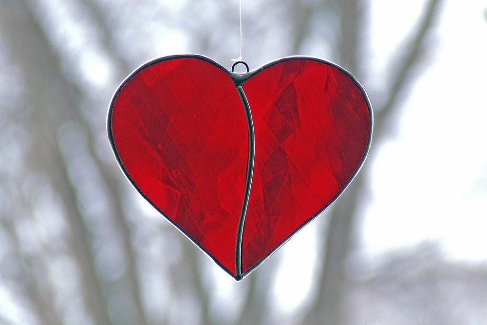 Valentine's Day Gift Heart Stained Glass Heart from German Drawn Antique