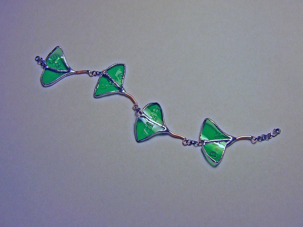 Reclaimed Glass Ginkgo Leaf Bracelet from Italian Beer Bottle