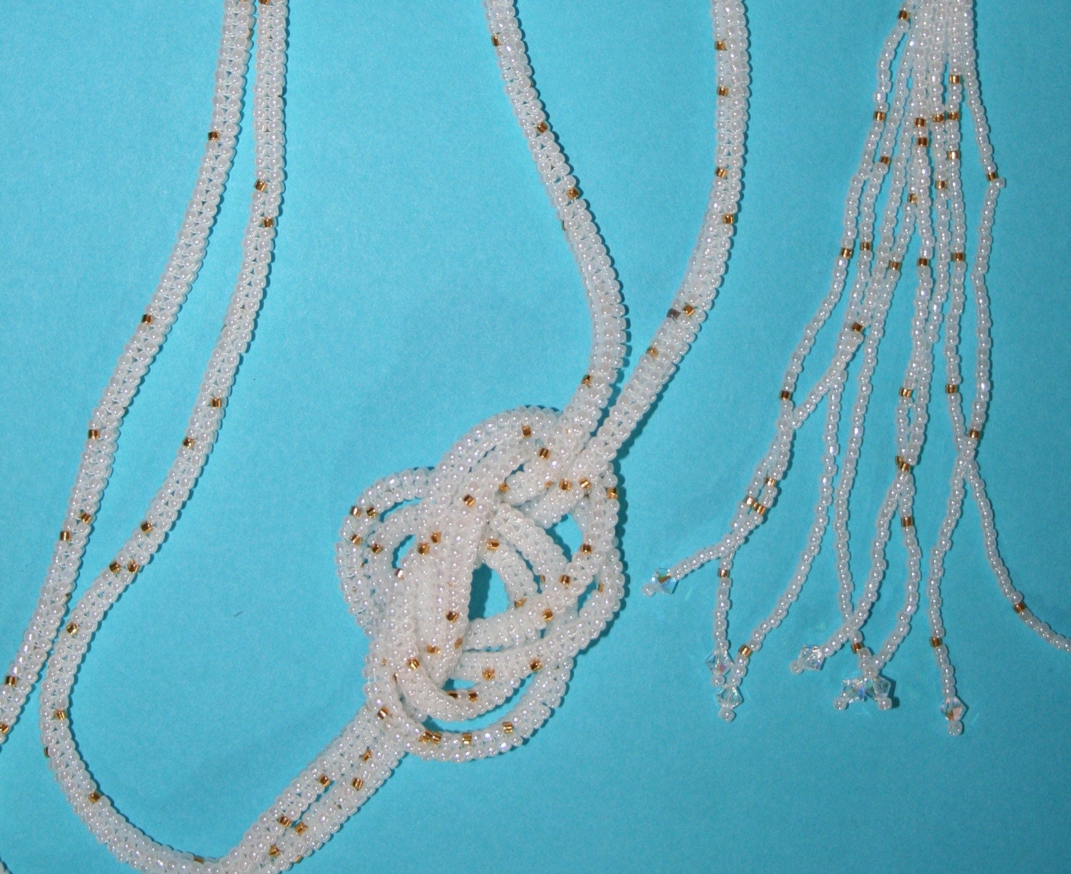 Snow Princess Lariat Beadwoven Necklace
