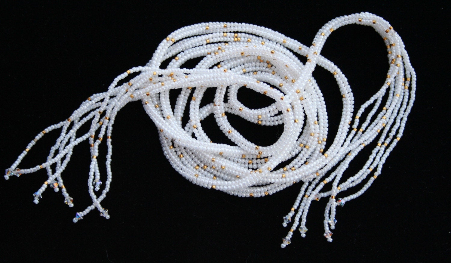 Snow Princess Lariat Beadwoven Necklace
