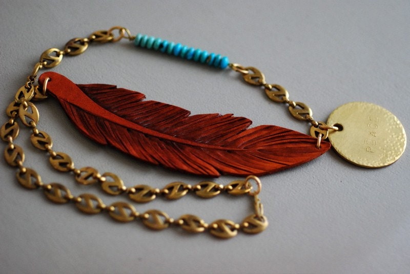 Peace Feather with Turquoise Necklace