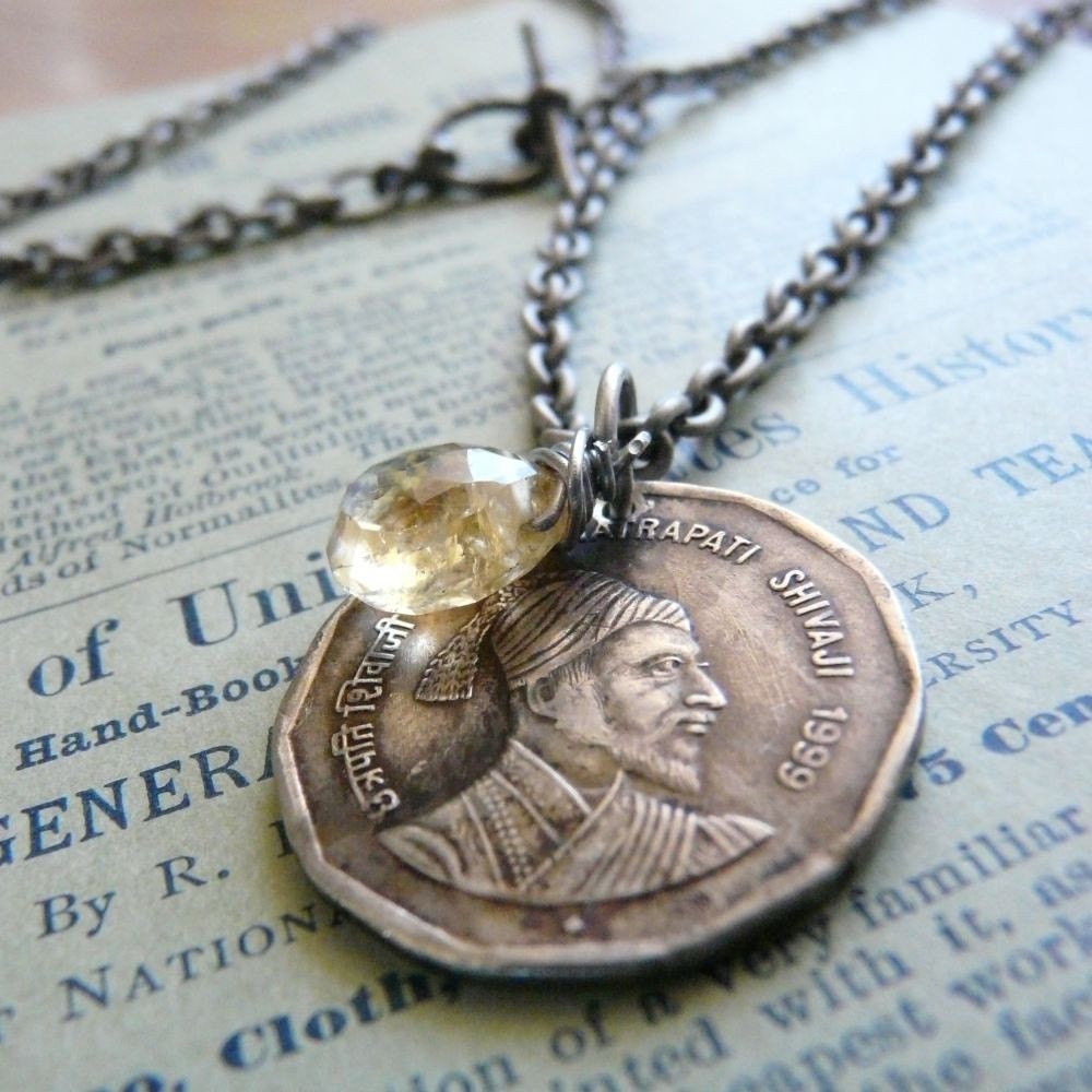 Raj Necklace with Vintage Coin and Citrine
