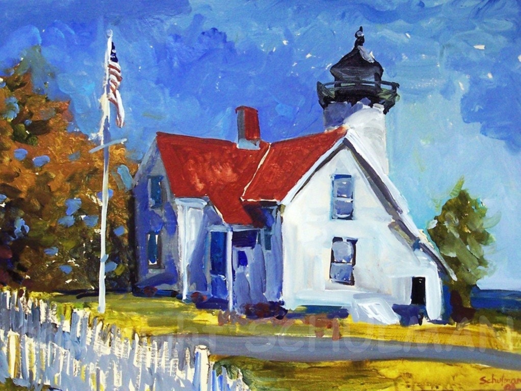 Martha Vineyard, Landscape, Lighthouse painting, lighthouse print