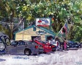 ORIGINAL Cape Cod Watercolor Landscape Painting Wellfleet Art, Hatch's Fish Market