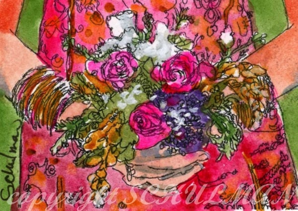 personalized Wedding Keepsake or bridesmaid gift Order an original ACEO watercolor painting of bridal bouquet or bridesmaid's flowers, art
