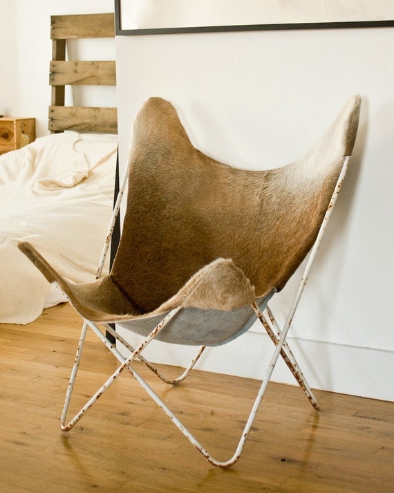 Custom Hardoy Butterfly Cowhide Chair Cover. WhiteWash Home Collection.