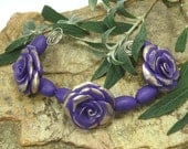Rose  Bead Set Shabby Chic Purple Passion