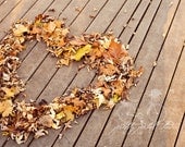 Abstract Fine Art Photograph, Heart Shape Made Out of Leaves, Love, Valentine, Golden Colors, Whimsical Art, 4x6 Print