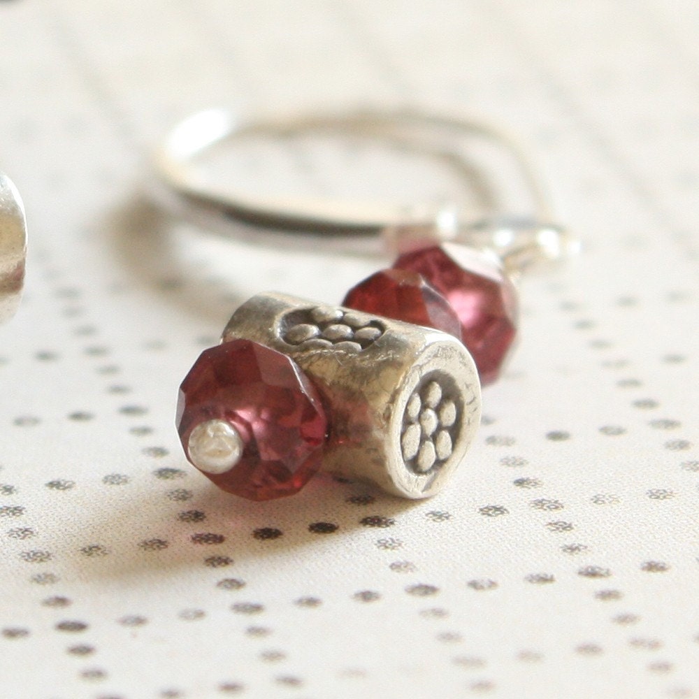 Red Garnet Earrings With Thai Silver Bead
