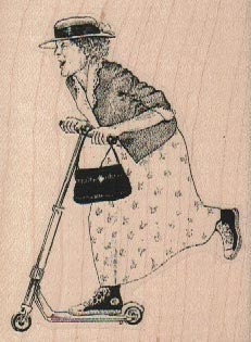 Rubber stamp old woman on a scooter  humor   wood Mounted  scrapbooking supplies 18692