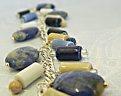Sterling Silver Charm Bracelet -- Sodalite and Porcelain Charms (no.747)