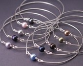 Bridesmaid Jewelry, Bridesmaid Pearl Bracelet, Sterling Silver Bangle Bracelet, Simple Bangle Bracelet