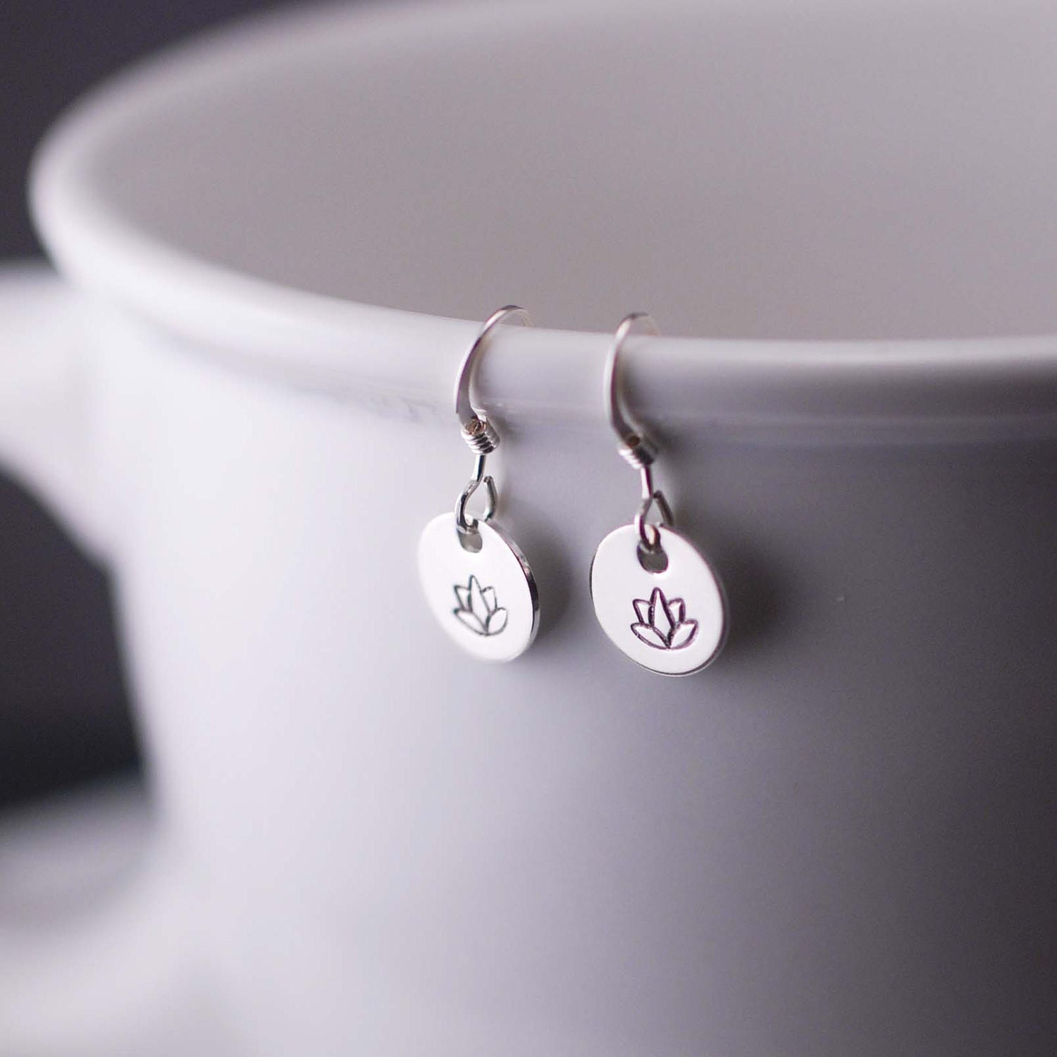 Lotus Earrings, Short Earrings, Simple Earrings, Yoga Earrings, Sterling Silver Lotus Jewelry