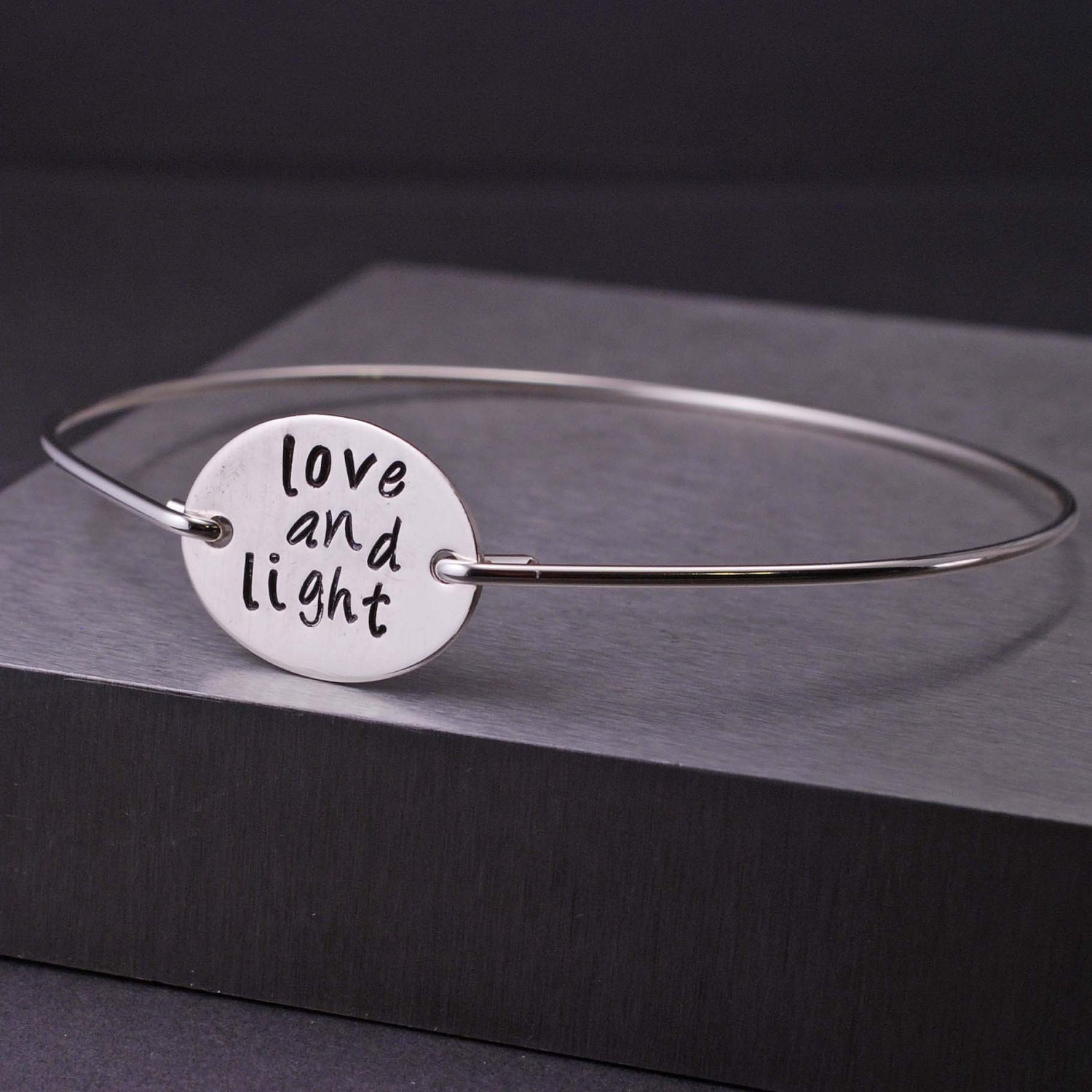 Love and Light Bracelet, Yoga Jewelry, Yoga Hand Stamped Bangle Bracelet, Yoga Jewelry Gift
