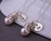 Bridesmaid Necklaces, TWO, Pearl Bridesmaid Jewelry Gift, Personalized Bridesmaid Necklace Gift