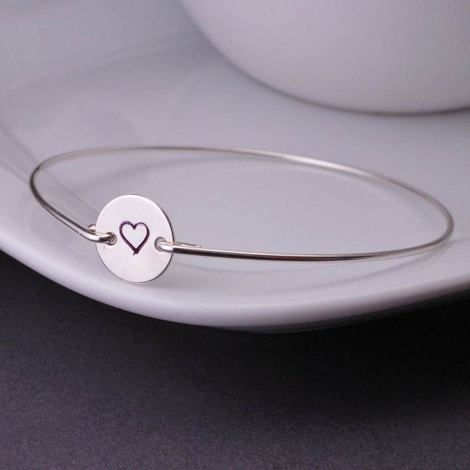 Bangle Bracelet, Heart Jewelry, Love Bracelet, Hand Stamped Bangle Bracelet, Wife Gift