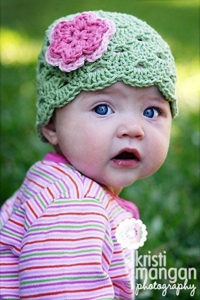 Newborn Hat, Crochet Baby Hat, Baby Girl Crochet Hat, Pink Flower Hat