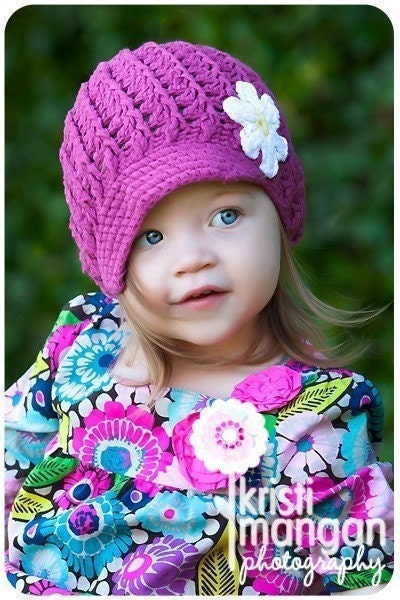 NEW 6-12 Month Crochet Visor Beanie With Flower - rose, yellow, white