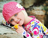 NEW 2-4T Crochet Visor Beanie With Flower - rose pink, yellow, white