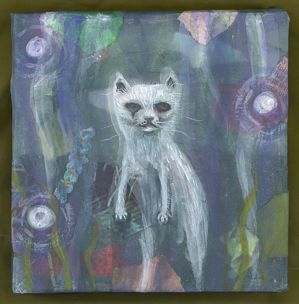 apparition kitty cat ghost feline orbs acrylic painting purple