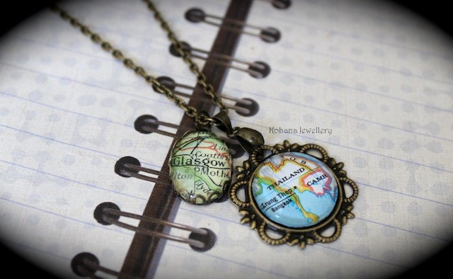 Free Shipping Custom Double Brass Map Necklace