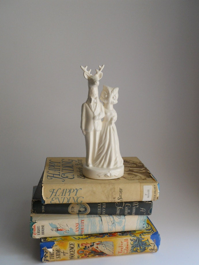 Deer groom weds Owl bride     Wedding Cake Topper