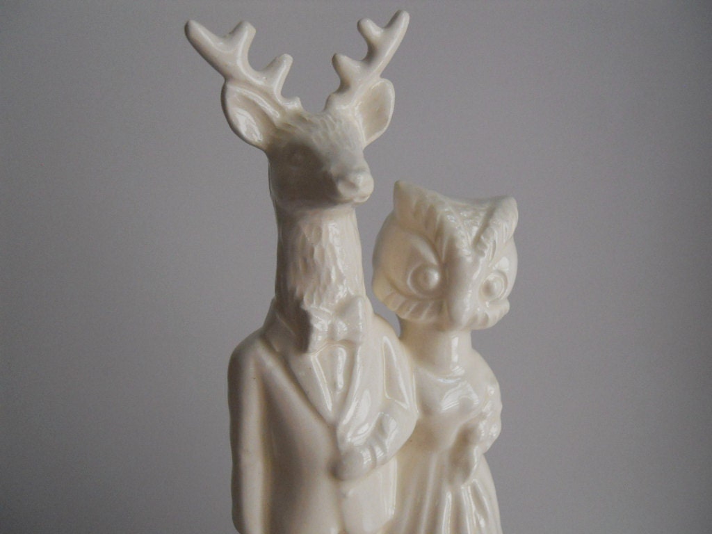 Deer groom weds Owl bride     Wedding Cake Topper