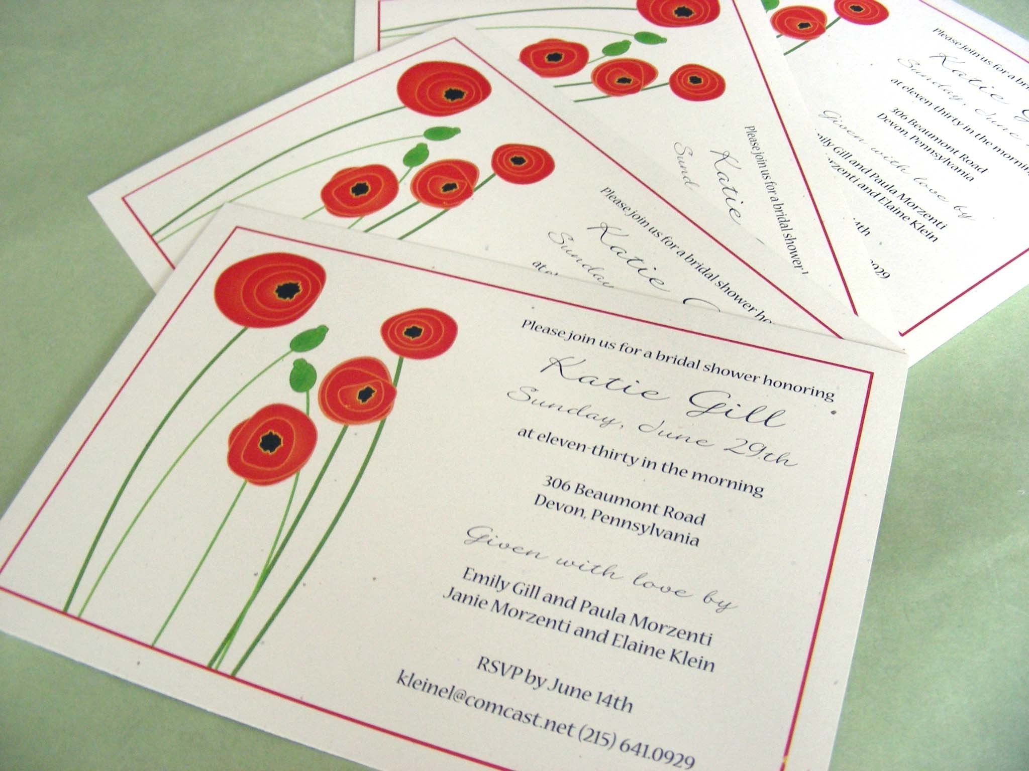 Reserved Poppy Invitations on recycled paper