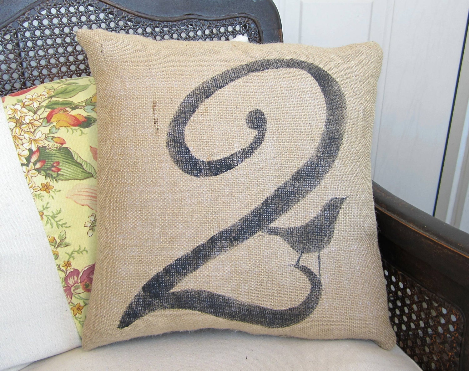 Bird Number Custom Pillow  - Burlap Feed Sack Pillow - Square Number Pillow
