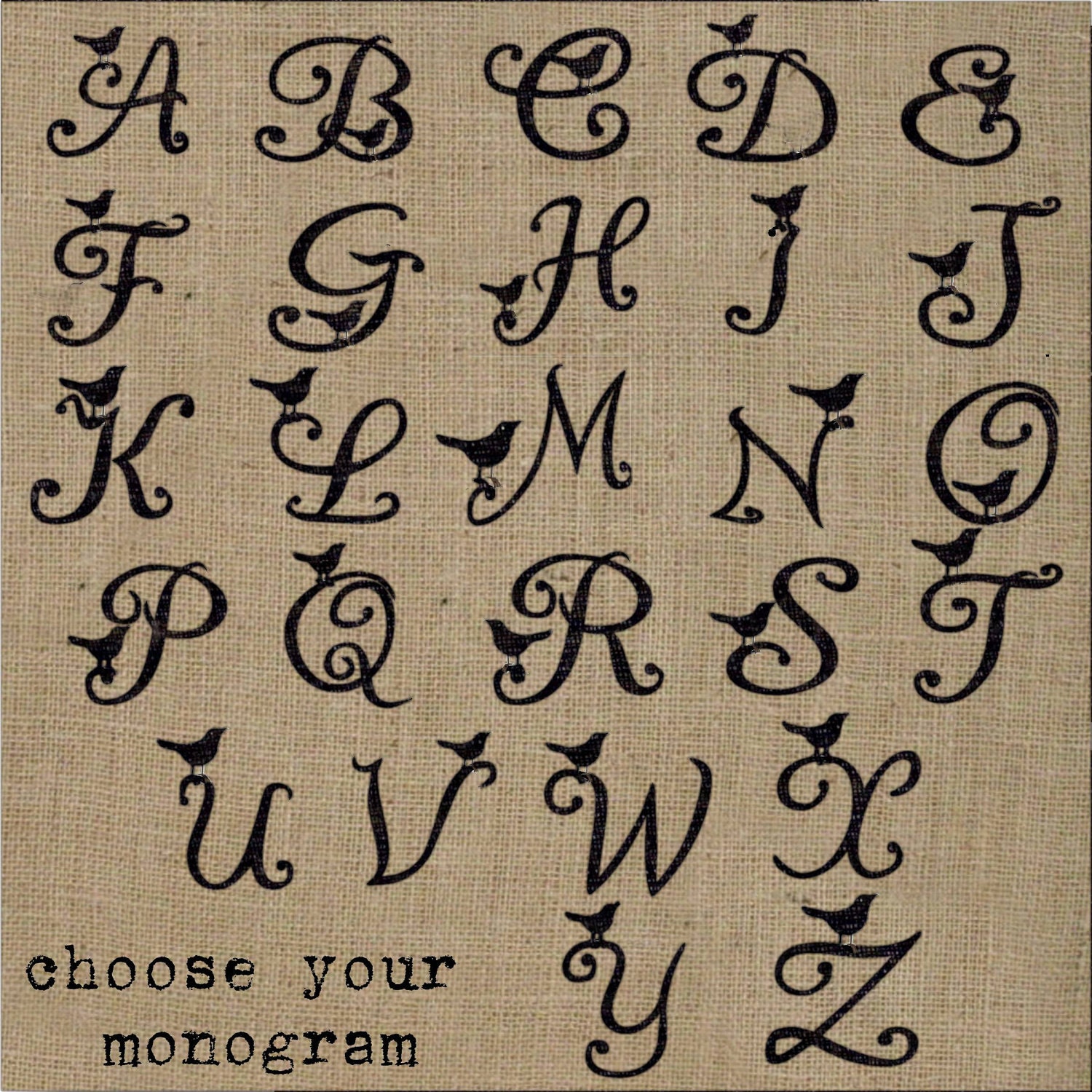 Bird Letter Custom Monogram Pillow  - Burlap Feed Sack Pillow