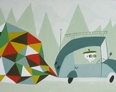 self portrait driving in Oregon painting