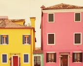 Burano Photograph, Spring Pastel Wall Art, Italy Photography, Yellow, Pink, Burano, Pastel Wall Decor, Italy Print - C'mon Get Happy